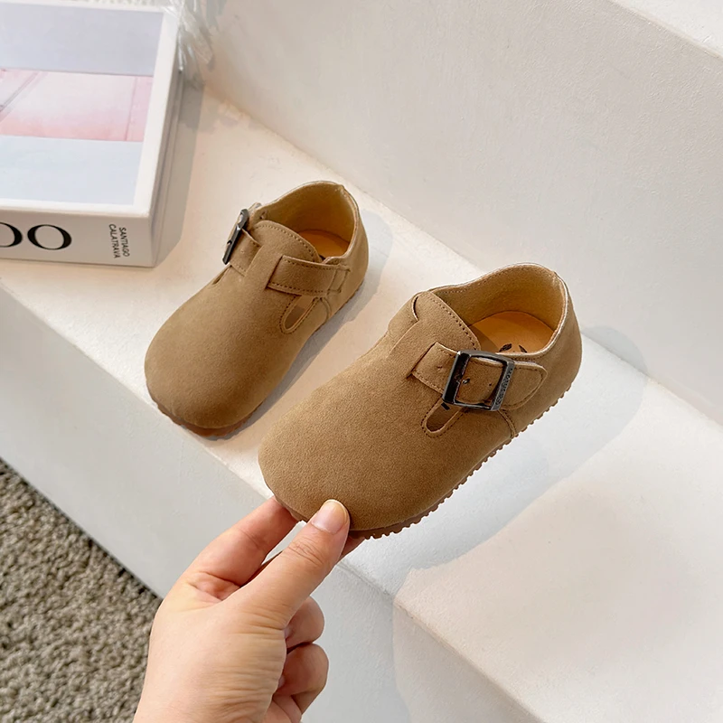 Kids Leather Shoes with Anti Slip Soft Sole Round Toe Belt Buckle Spring Autumn Outdoor Frosted Leather Casual Leather Shoes