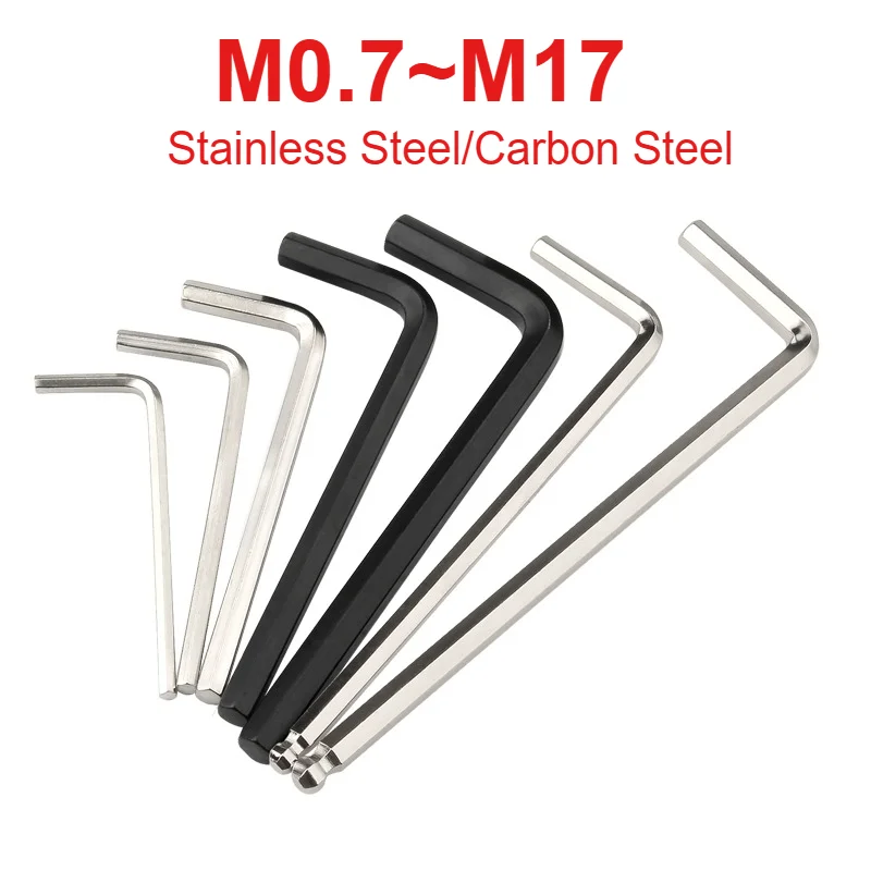 M0.7 M0.9 M1.27 M1.5 M2 M2.5 M3 M4~M17 Плоский шестигранный ключ из нержавеющей стали/углеродистой стали L-образный шестигранный гаечный ключ Инструмент для домашнего ручного ремонта