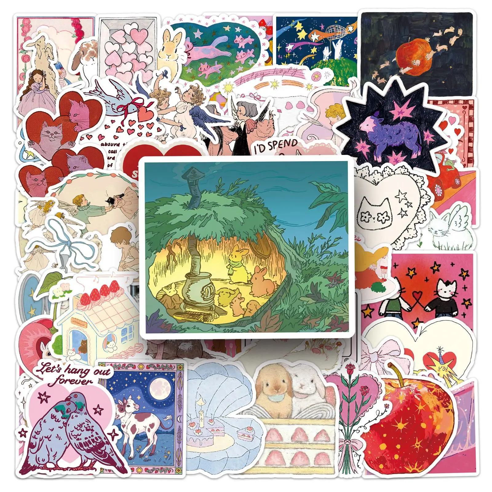 50PCS Fairy Tale Girl's Heart Graffiti Stickers Graffiti Stickers DIY Diary Phone Case Handmade Scrapbook Aesthetic Stickers