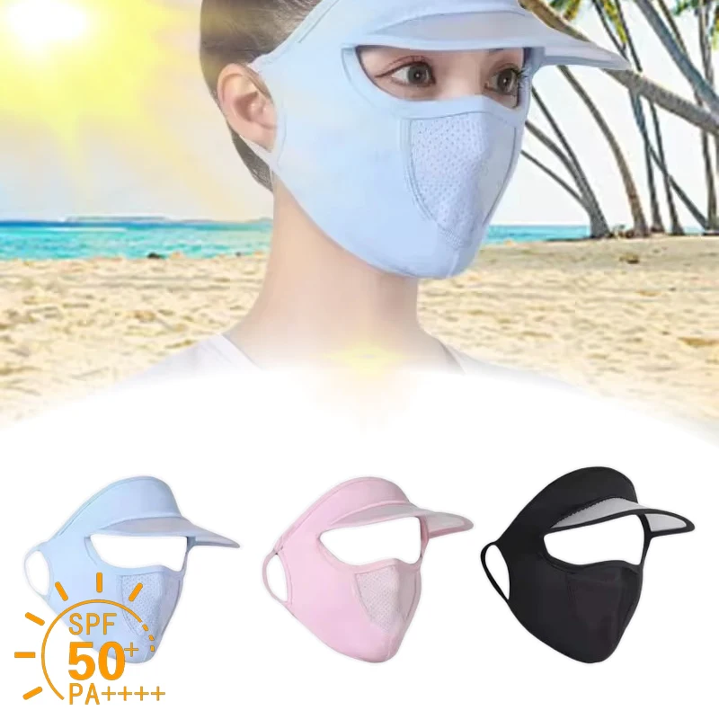 

1-20PCS Summer Sunscreen Ice Silk Mask UV Protection Face Cover Sunscreen Veil Face with Brim Cycling Sun Protection Hats Caps