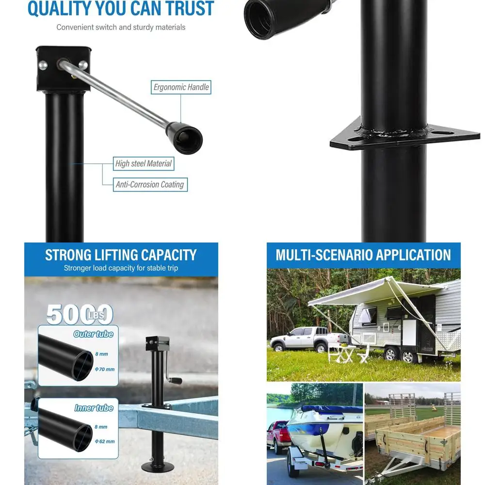 

5000 lbs A-Frame Trailer Jack, 15" Lift Adjustable Drop Leg Side Wind RV Tongue Trailer Jack, Heavy Duty for Utility, Camper, RV