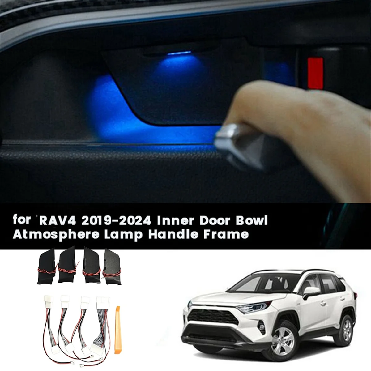 For Toyota RAV4 2019-2024 Inner Door Bowl Ambient Light Atmosphere Lamp Handle Armrest Frame LED Blue Decorate Lamp