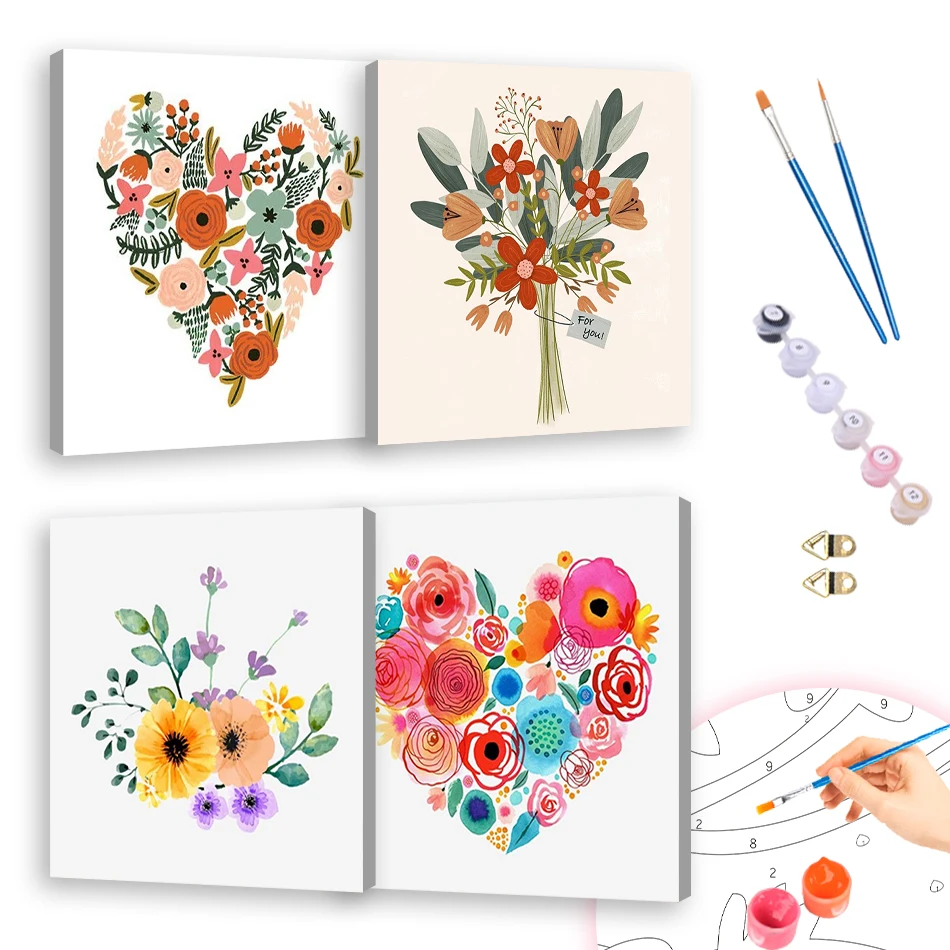 

RUOPOTY 20x20cm With Frame Painting By Numbers For Beginner Diy Crafts Flowers Color Markers Drawing Canvas Watercolor Wall Art