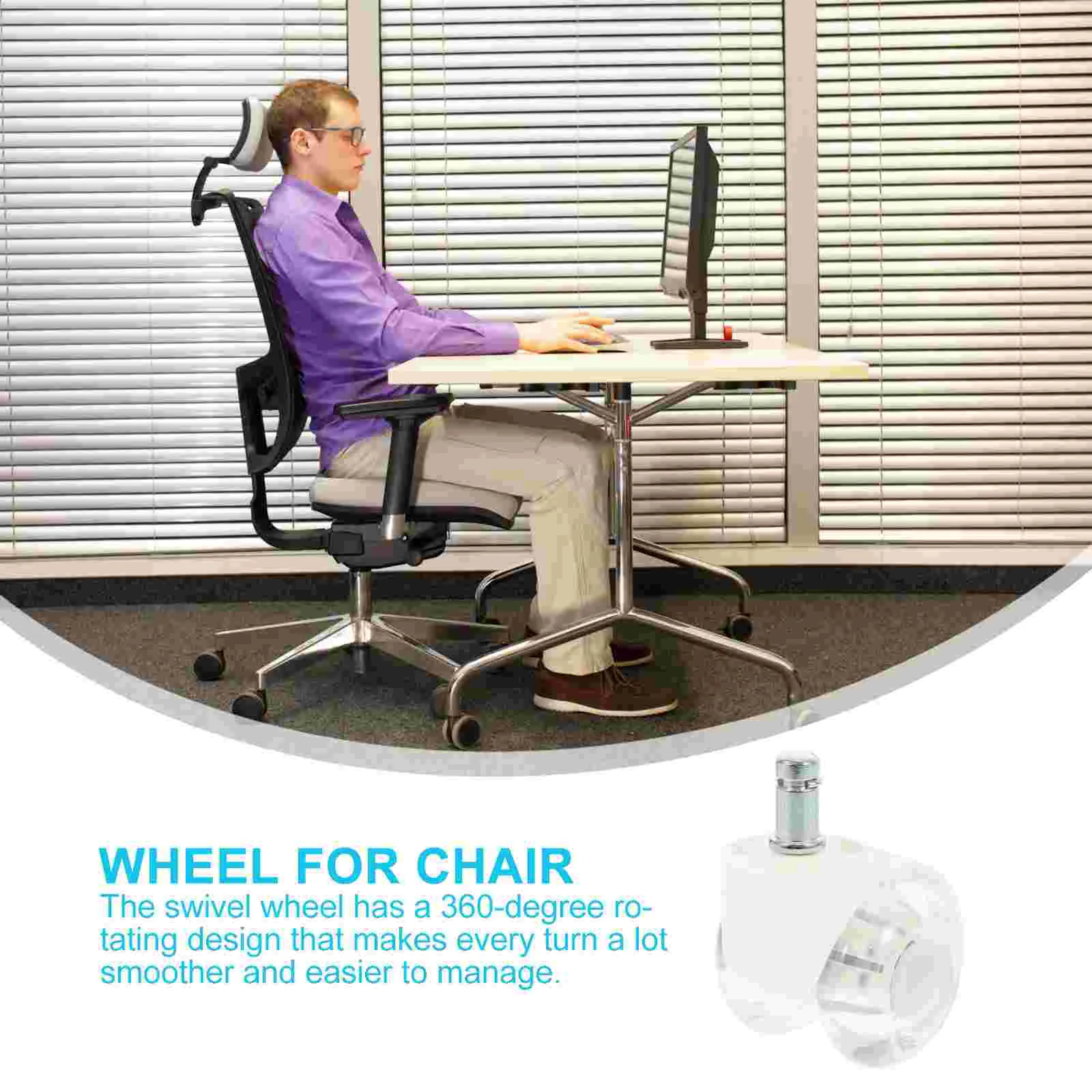 5 Pcs Castor Wheels Office Chair PU Silence Caster Furniture Universal for White