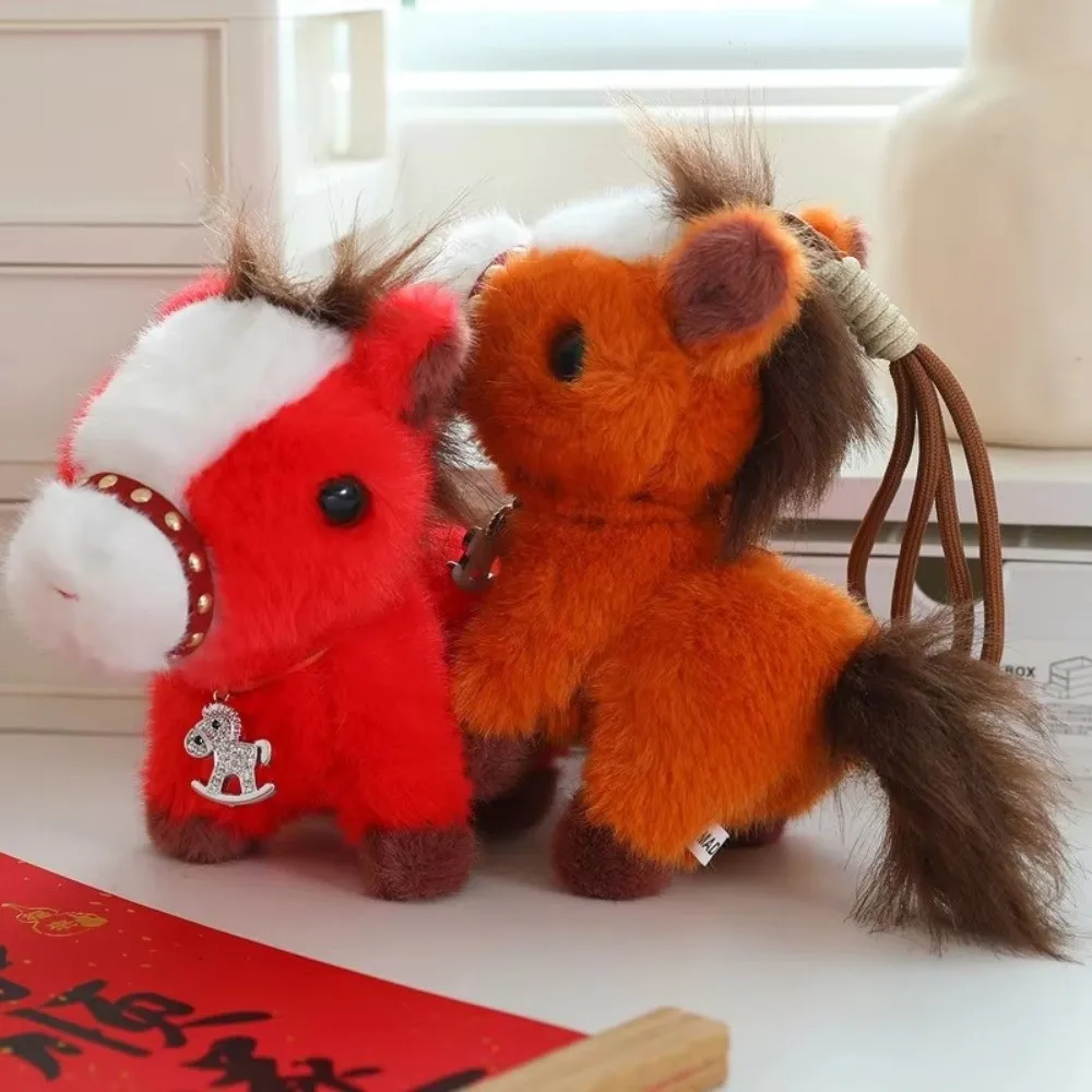 Desenhos animados de pelúcia cavalo boneca pingente macio macio pelúcia cavalo chaveiro pp algodão estilo chinês pônei chaveiro brinquedo decoração festiva