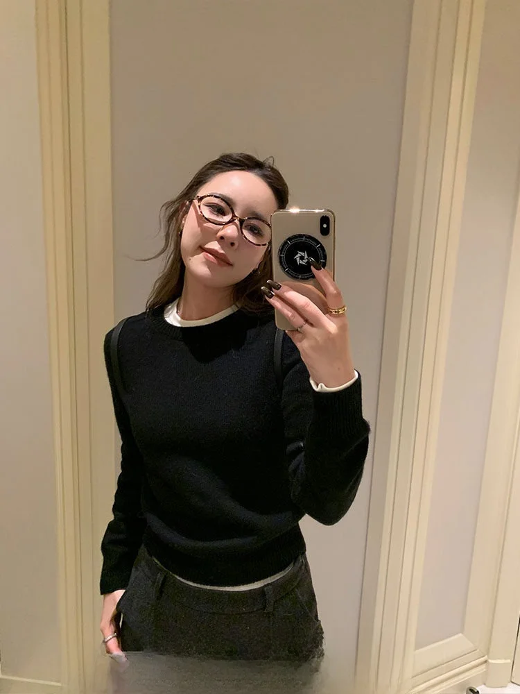 

Женский шерстяной джемпер Xzichic с длинным рукавом и круглым вырезом, модный, универсальный, осенне-зимний, приталенный, для повседневной носки