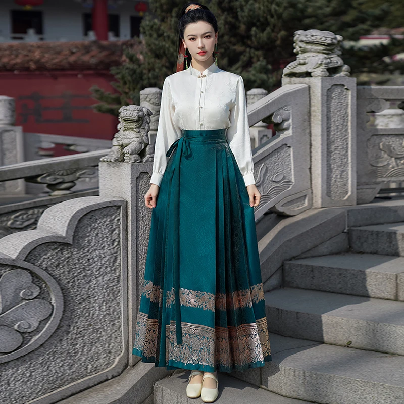 Hanfu Original Chinese Horse Face Skirt Ming Dynasty Woman Chinese Traditional Embroidered Skirt Autumn Horse Face Pony Skirt