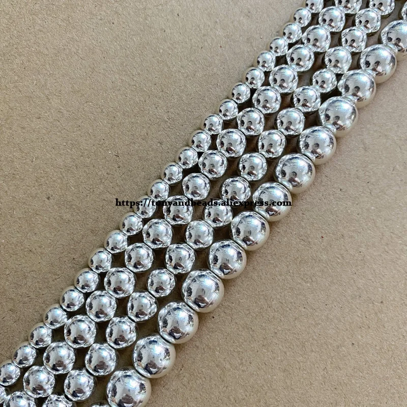 Natural Shining Silver Plated Hematite Stone Round Loose Beads 4 6 8 10 MM 15\