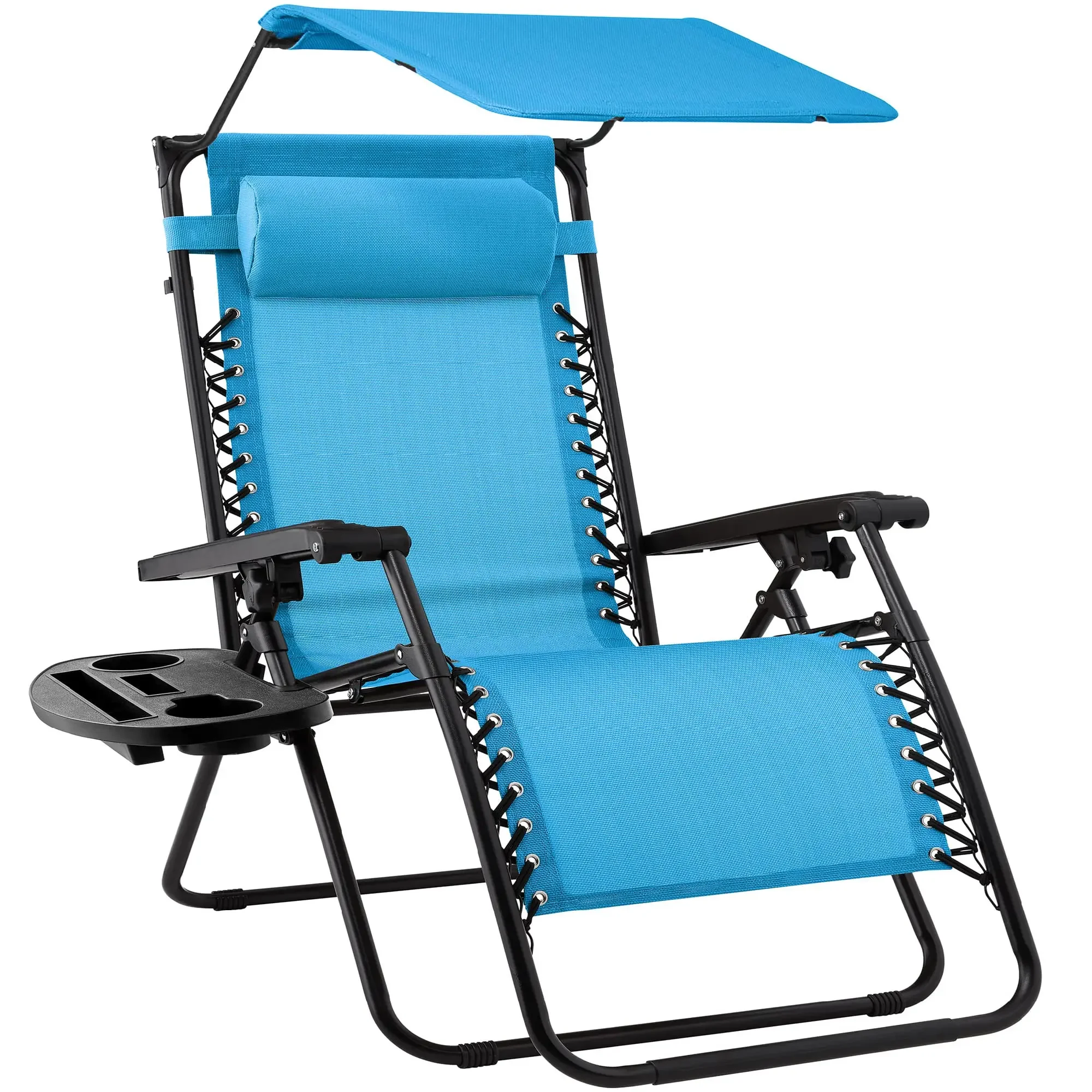 Outdoor Beach Chair with Foldable Sun Visor Folding Reclining Beach Chair Leisure Chair Outdoor Furniture Metal Stainless Steel