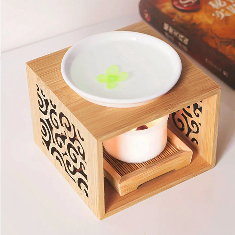 Lámpara de fragancia hueca de bambú de madera, horno de aceite, quemador de Aroma, portavelas, decoración elegante y atractiva para el hogar y la Oficina