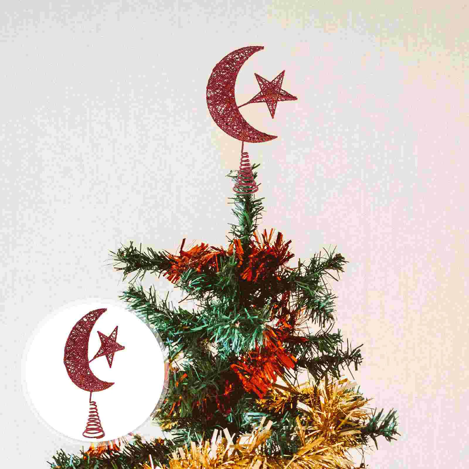 Festoon Lights Outdoor Christmas Tree Top Star Felt Topper Golden Wrought Iron Holiday