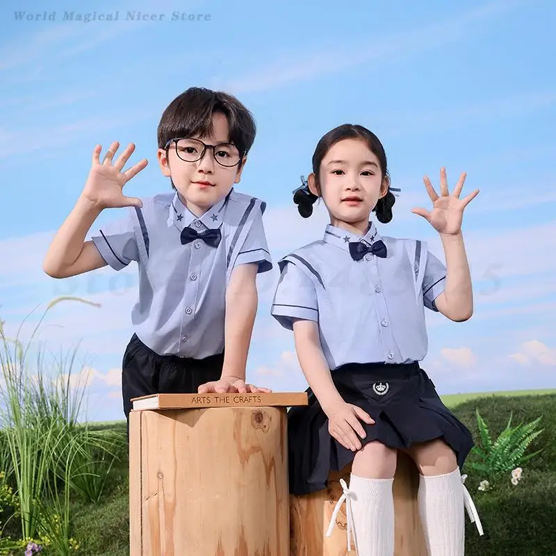 Uniforme escolar de verão, fantasia de jardim de infância infantil, meninos, estilo acadêmico, roupas esportivas, meninas, vintage, conjunto de duas peças