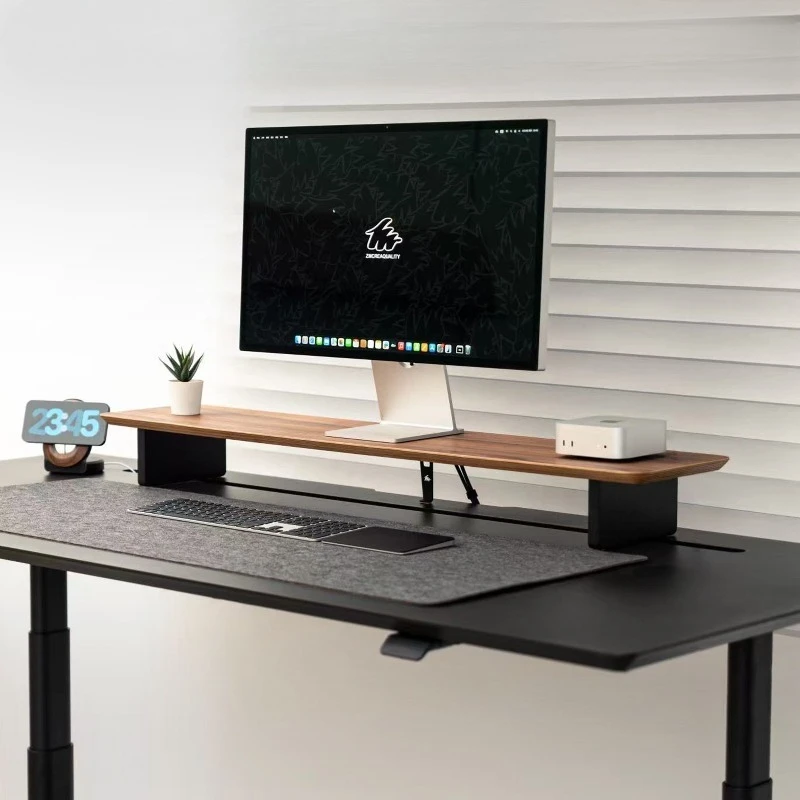 M10 Walnut Wood Monitor Stand Riser Modular Desktop Organizer Ergonomic Computer Desk Modern Space Saving Office Storage Shelf