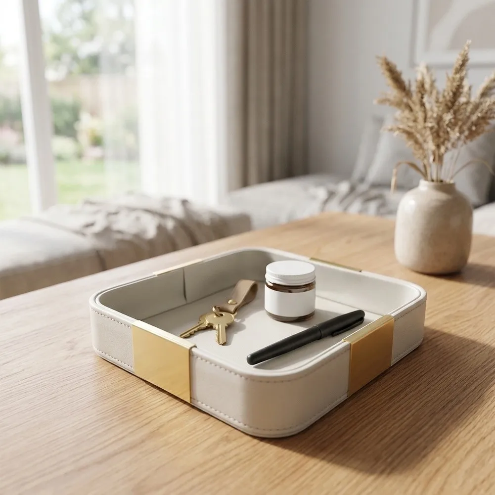 Key Holder Tray Leather Valet Tray For Daily Organization Elegant Leather Storage Solution Storage Tray Clutter Free Storage