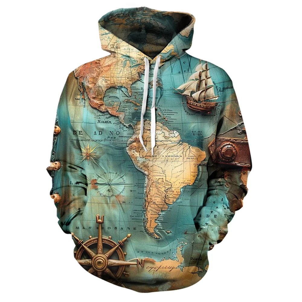 

Vintage Hoodie 3D Men's Nautical adventure Hooded Sweatshirt Oversized Pullover Male Fashion Streetwear Harajuku Casual Clothing