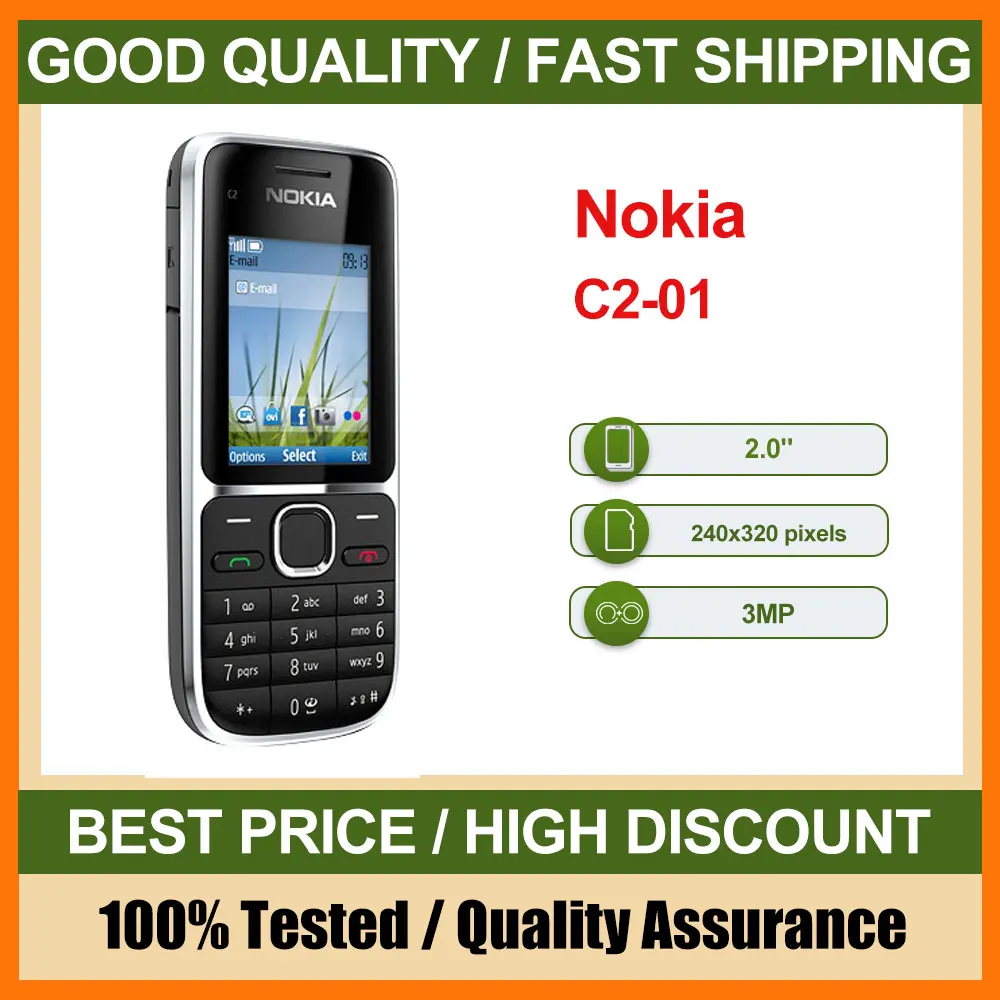 هاتف Nokia C1-01 الأصلي مصنوع في فنلندا يدعم اللغة الإنجليزية بحالة جيدة