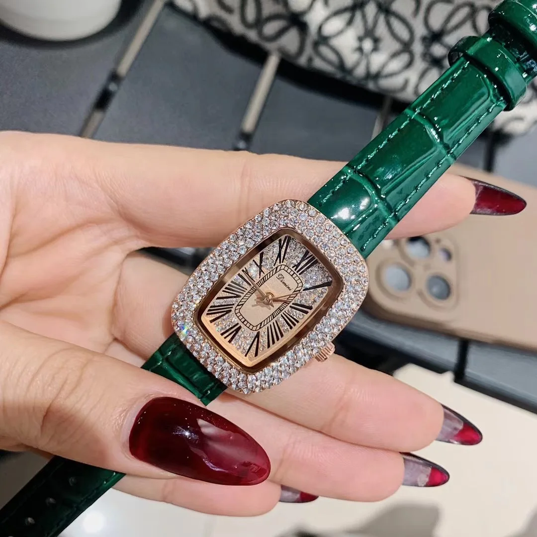 Vintage Square Watches for Women Sparkly Zircons Crystals Wrist watch Water Resistant Leather Strap Watches Roman Retro Relojes