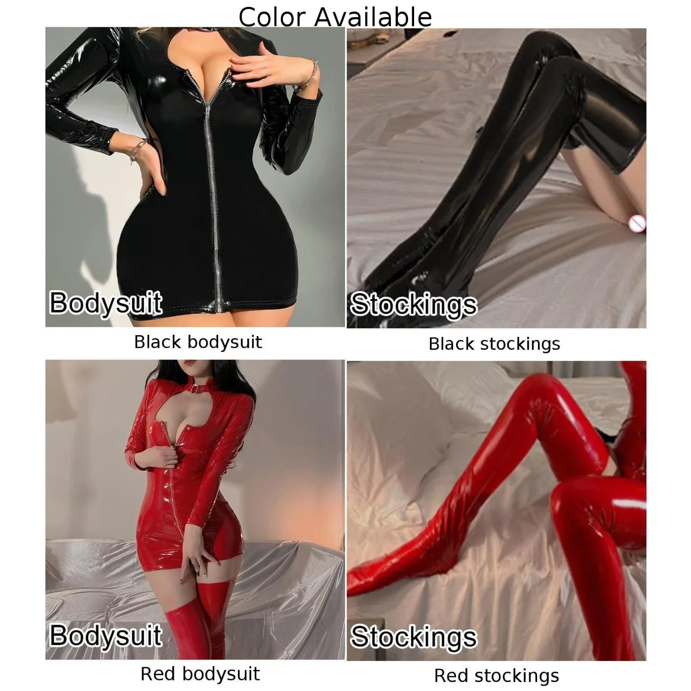 Sexy Lingerie Women Bodysuit Hollow Out Glossy Patent Leather Night Club Tights