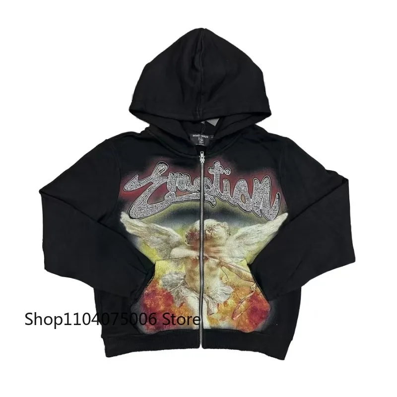 

Men's Black Cotton Casual Zip Hoodie Mixed Emotion Comfortable Streetwear Pullover