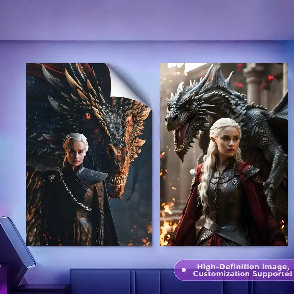 Dragon Mom And Dragon.--Game Of Thrones Painting Calligraphy HD Canvas Poster Crease Free Waterproof All Space Wall Decor