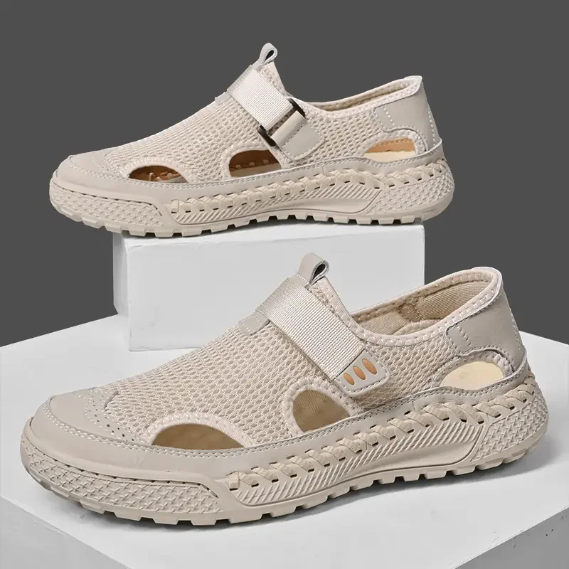 

Мужские летние сандалии, пляжные сандалии с закрытым носком из сетки, обувь для водного туризма, новинка 2026 года, водонепроницаемые для активного отдыха