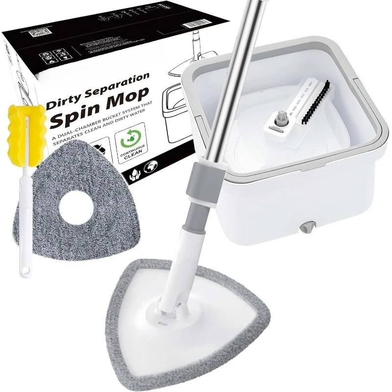 

Innowellclean Triangle Spin Mop and Bucket Set with Self-Cleaning/ Dry/ Wet 3-in-1 Dirty Separation System | Flat Microfiber