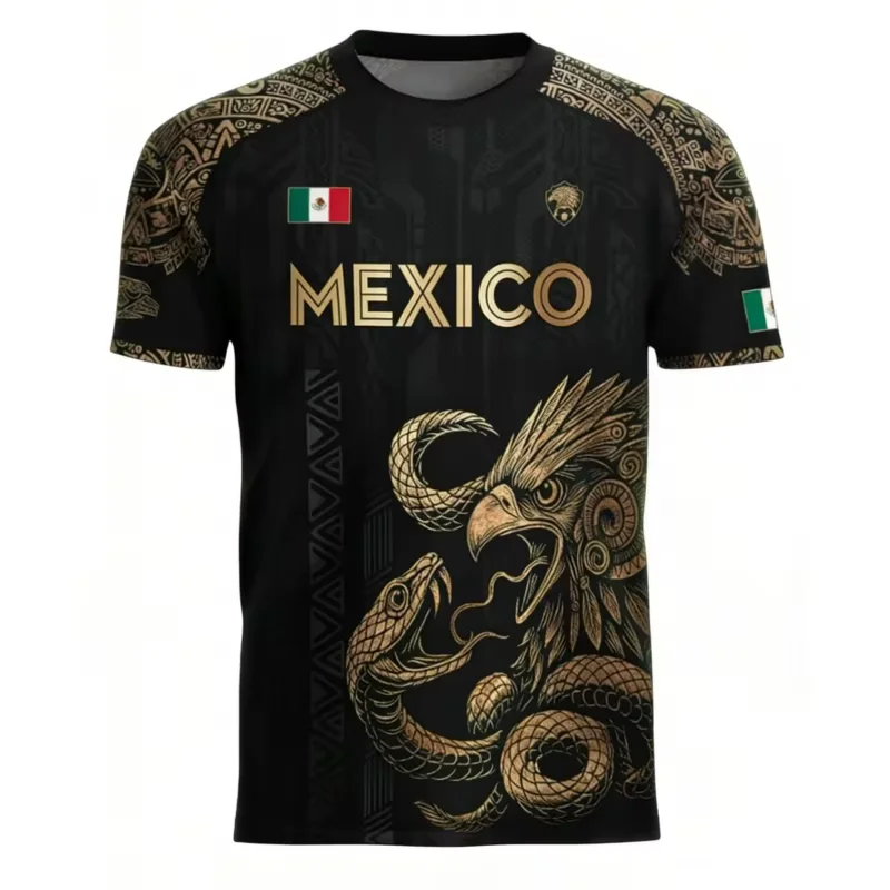Men's breathable polo shirt, featuring the Mexican team's flag and distinctive pattern print, perfect for fans