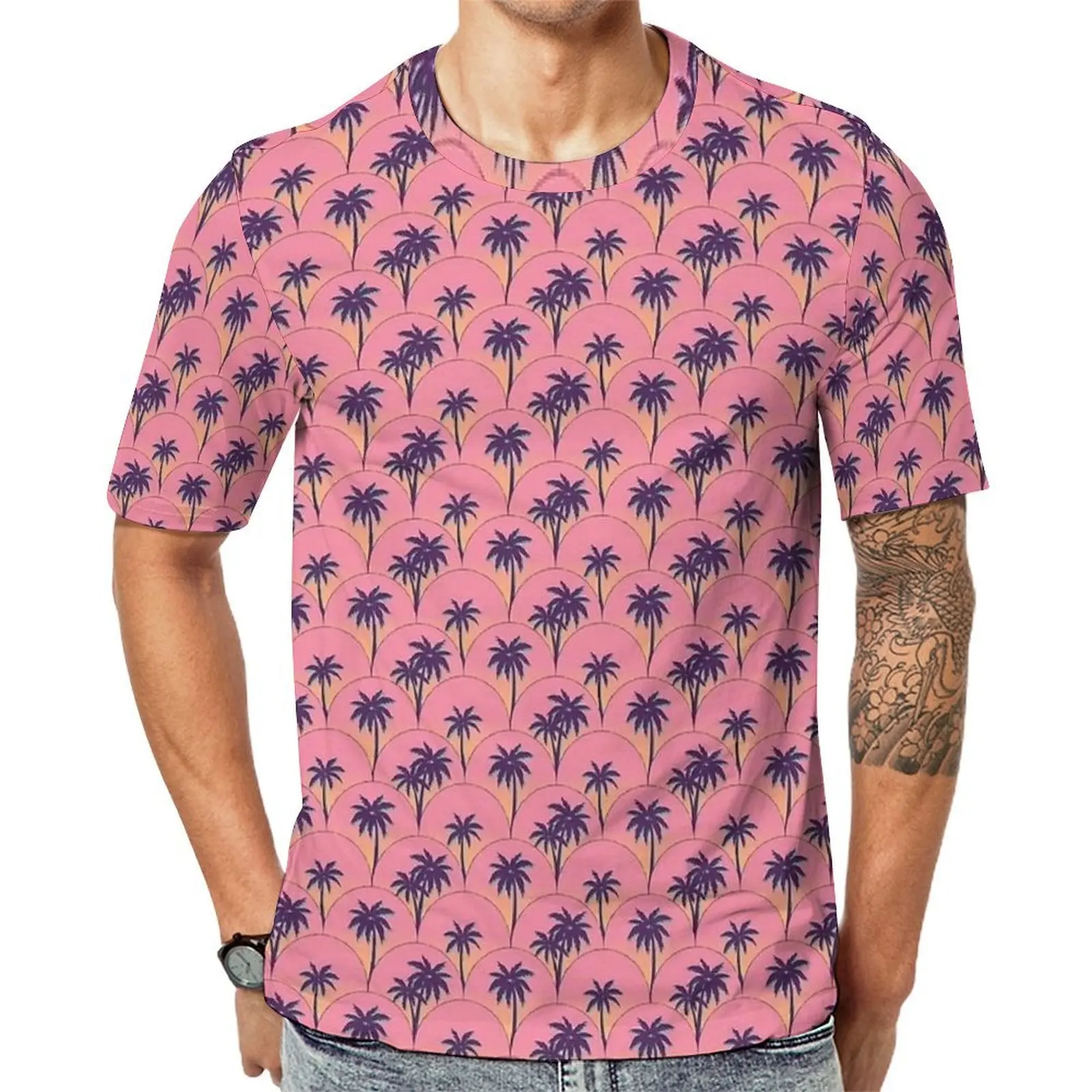 Men Retro Palm Miami Print T-Shirt  Trendy T Shirts Short-Sleeve Printed Tshirt Cheap Summer Streetwear Plus Size Tees