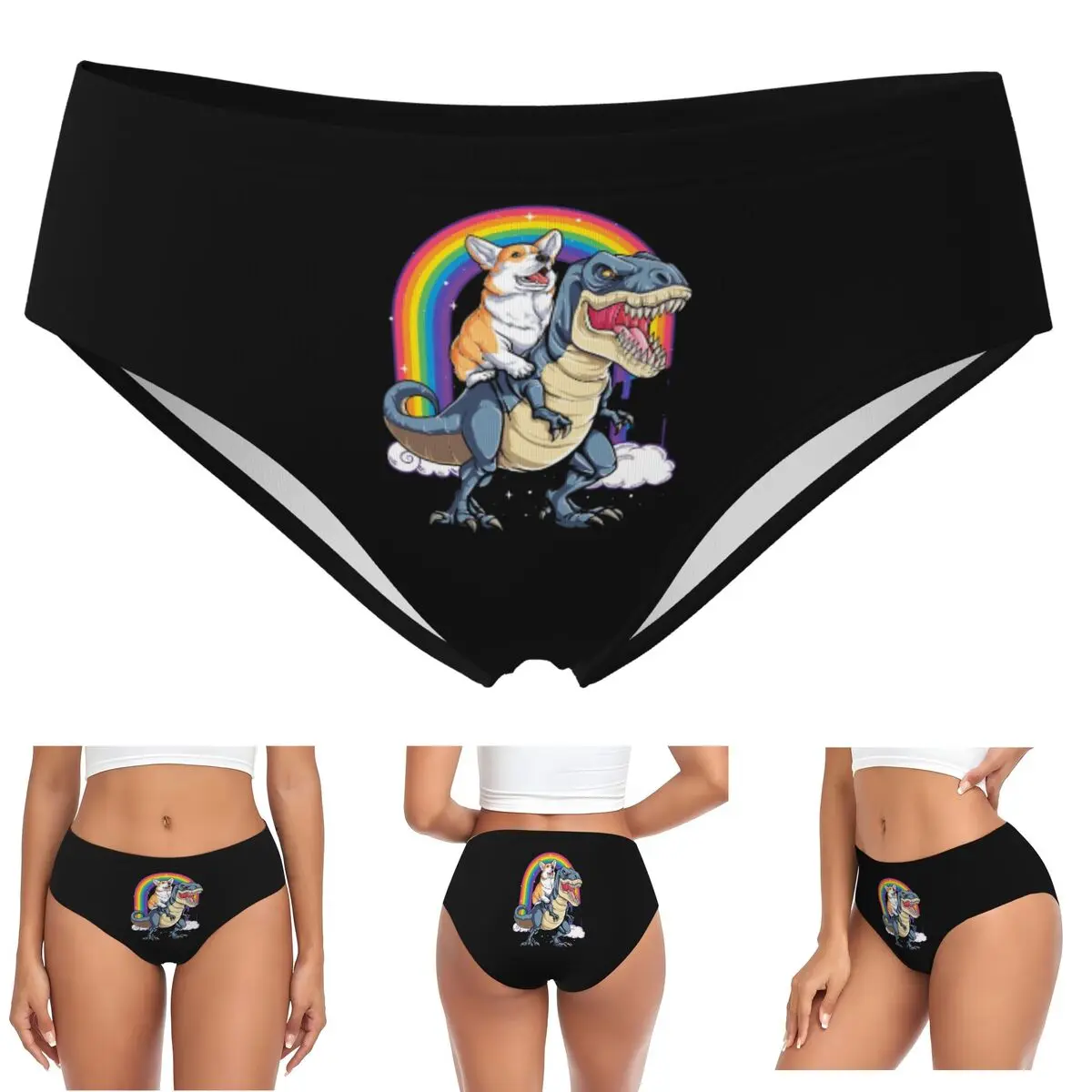 

Трусики для корги на заказ с динозавром T Rex Rainbow Dog, женские удобные трусы, нижнее белье, дышащие женские трусы