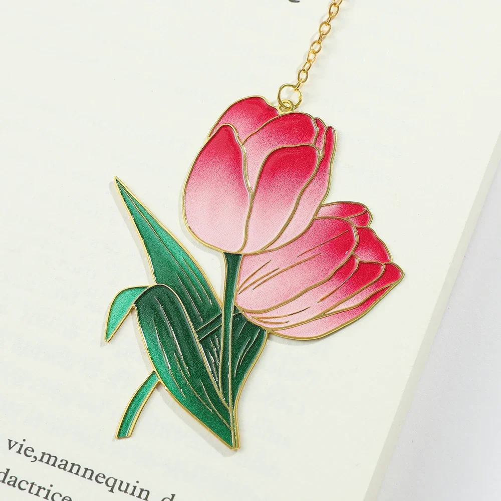 Red Metal Tulip Bookmark Flower Butterfly Charm Romance Bookmark Exquisite Page Marker Women Stationery Supplies Gifts