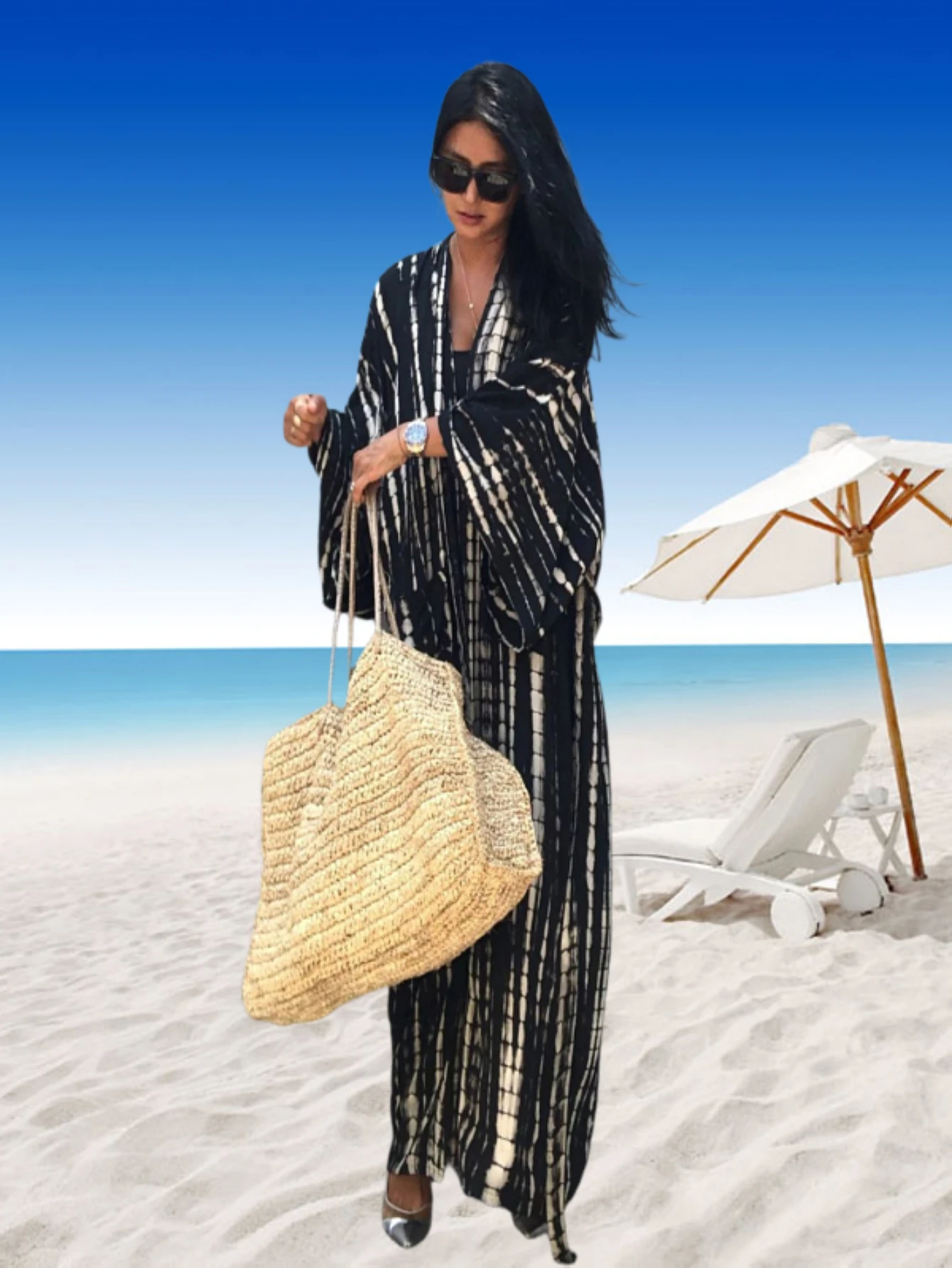 女性用カフタンワンピース、プラスサイズ水着カバーアップ、Vネック、バットウィングドレス、ゆったりフィット、モロッコ風カフタン、ムームードレス