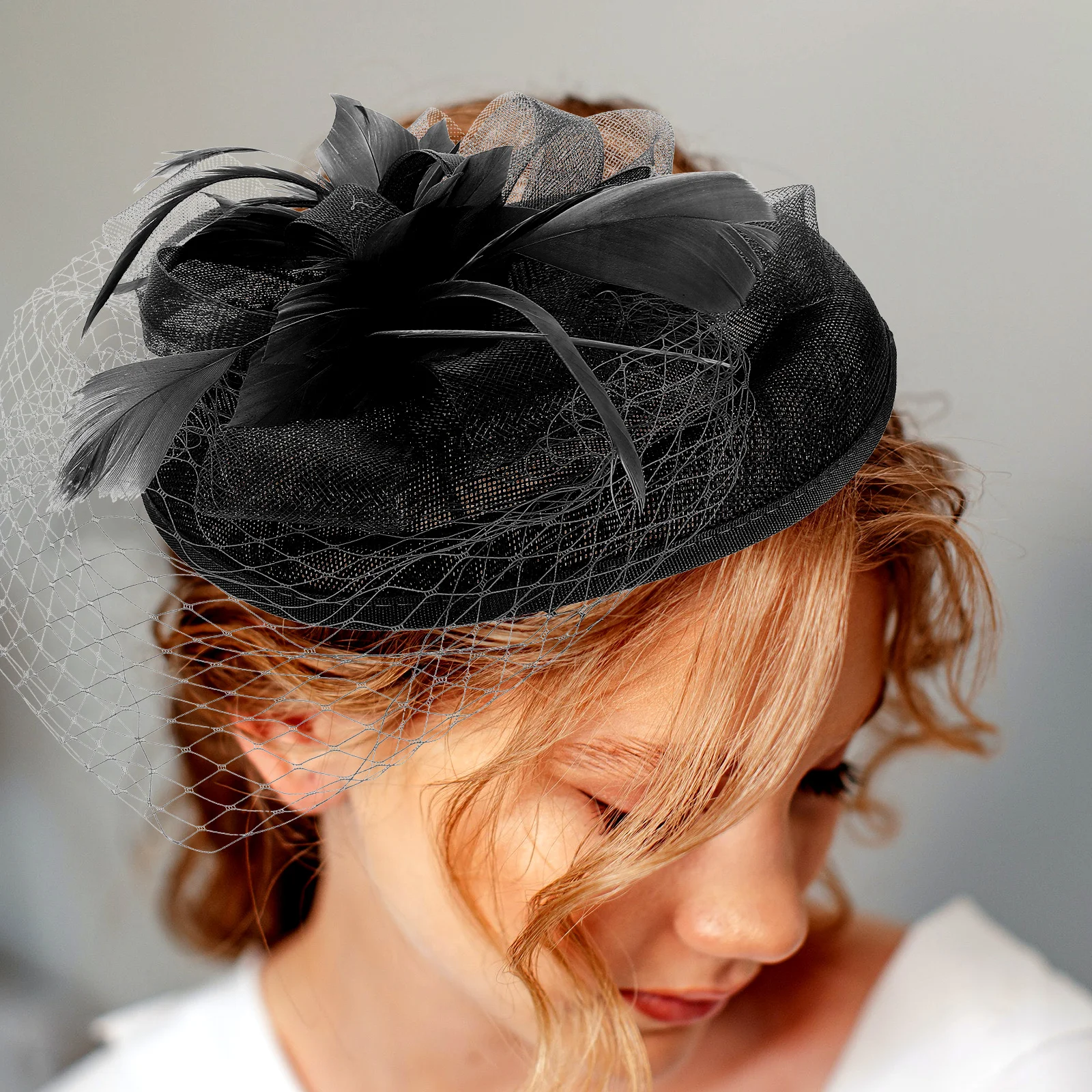 

Linen Yarn Hat for Women Shiny Tiara Headdress Wedding Hair Accessories Bridal Black Tea Party Fascinators Headpiece