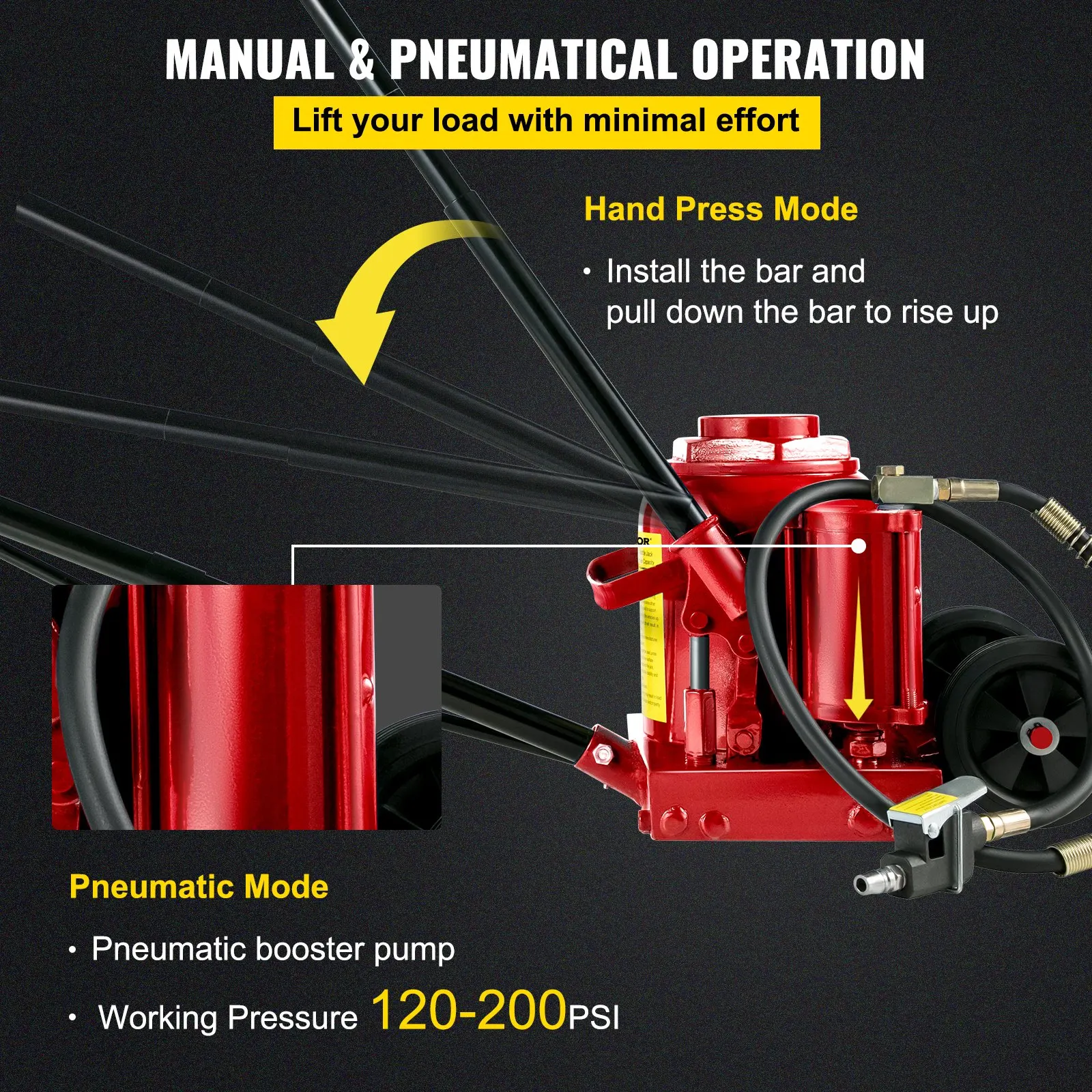 Air Hydraulic Bottle Jack 50 Ton Pneumatic Jack Manual 110200lbs Heavy Duty Auto Truck RV Repair Air and The Hydraulic Jack 50T