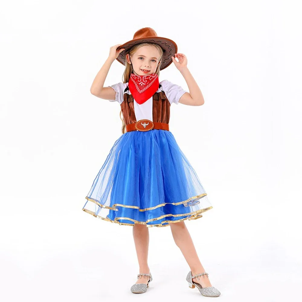 Halloween Cowboy Cosplay Kostüm Rosa Tutu Kleid Hut Kinder Mädchen Rollenspiel Röcke Geburtstag Outfits Karneval Party Fantasia Anzug