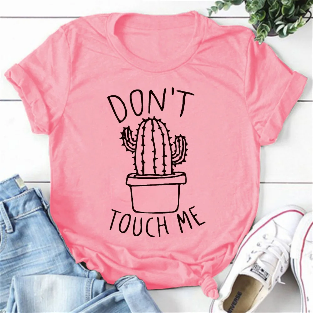 

Cute Cactus Don't Touch Me T-shirts For Women Summer Tee Shirt Femme Casual Short Sleeve Round Neck Tops T-shirts