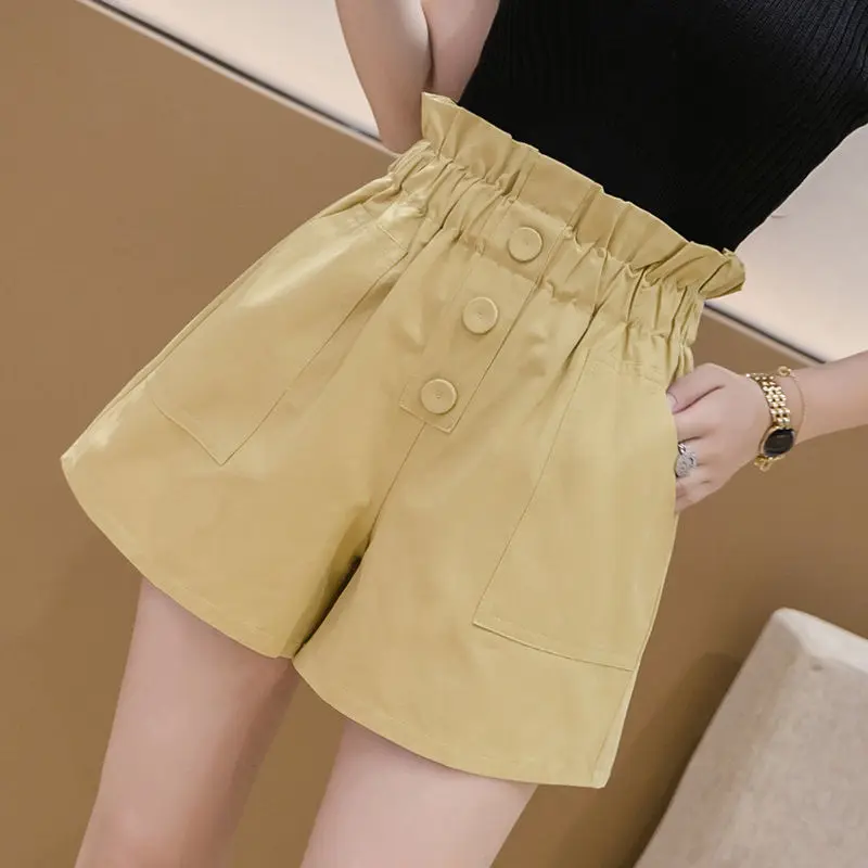 

Flower Bud Wide-leg Shorts for Women Retro Slim High Waist Loose Straight Versatile A-line Pants