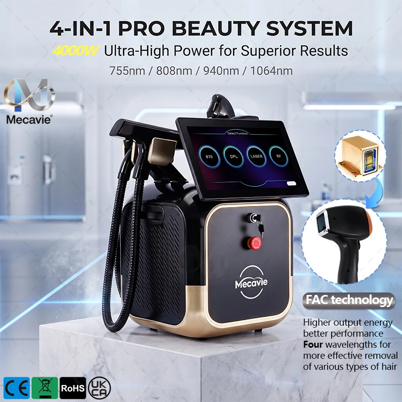 Professional Diode Laser Hair Removal Machine with FAC Lens, 755/808/940/1064nm, Ice Cooling System, High Precision, Painless Treatment, Long 60M Shots Lifespan, Suitable for Full Body Hair Removal, All Skin Tones, Multi-language Support