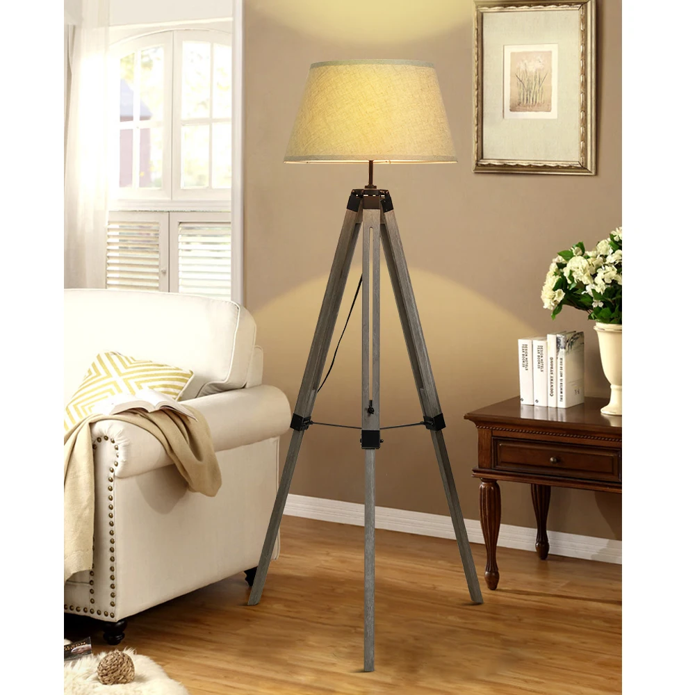 

Depuley Led Tripod Floor Lamp Wood Mid Century Modern Reading Lamp 8W Standing Lamps with E27 Lamp Base for Bedroom Farmhouse