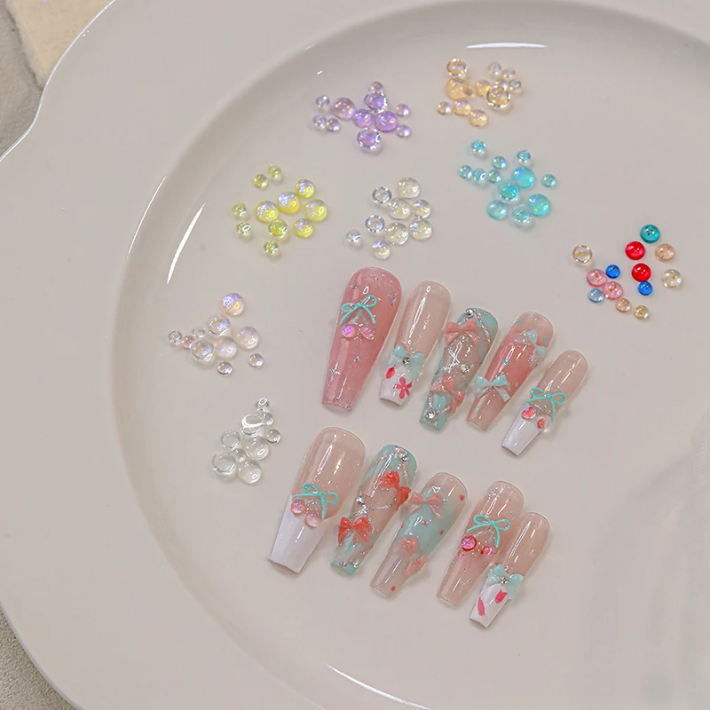 Candy Colored Semi-Circular Bubble Beads Mermaid Nail Rhinestone DIY Manicure Accessories