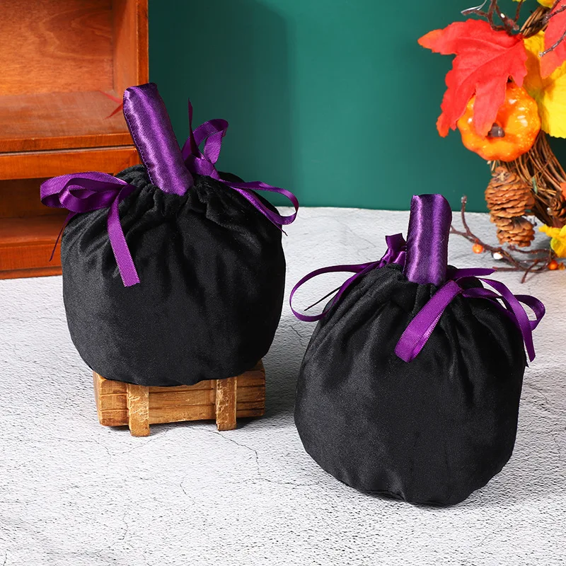 1 pz sacchetto di zucca di velluto Halloween nero arancione sacchetti di caramelle dolcetto o scherzetto corna Bunny sacchetti di imballaggio regalo