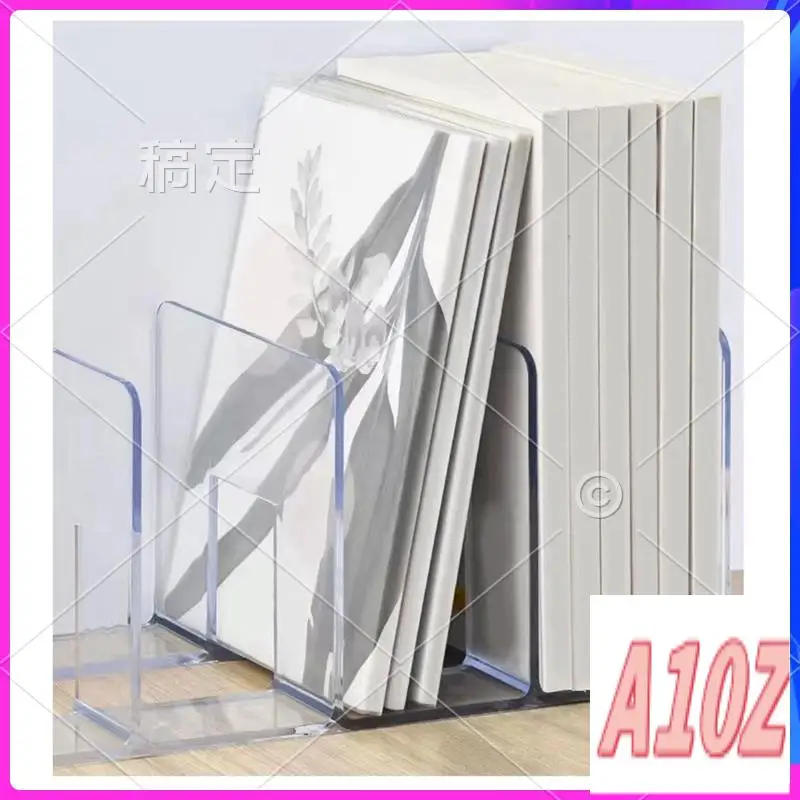 0Z-Bookends Folder Holder Acrylic Bookend Folder For Desk Accessories Office Folders File Sorting Plastic Bookshelf File Holder