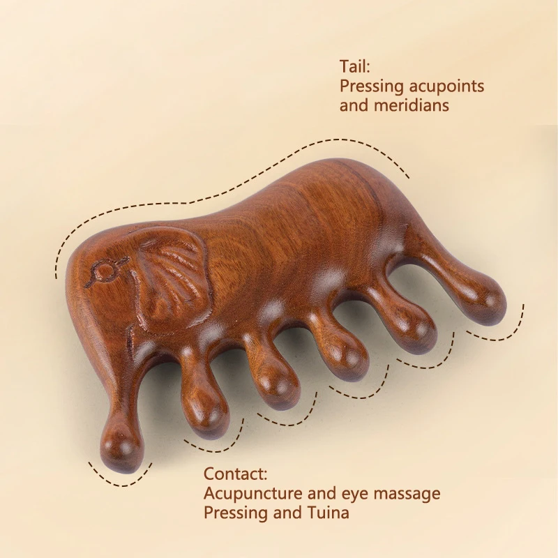 Sandalwood Elephant Shaped Wide-toothed Comb Body Meridian Massage Comb Acupuncture Therapy Anti-static Smooth Hair Comb