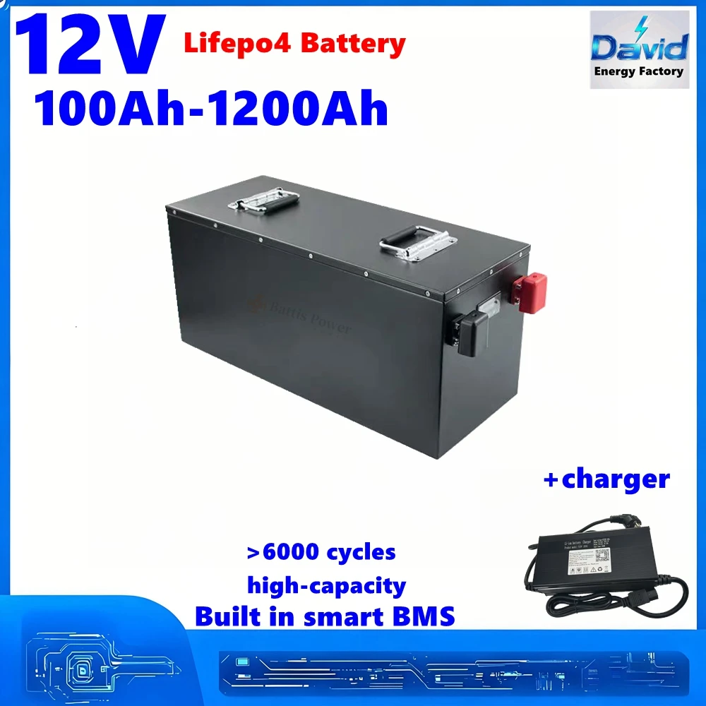 Lifepo4 12v 200ah 12v batterie 600 ah 1200ah large capacity Portable power bank Can Replace solar cells for Outdoor RV PV