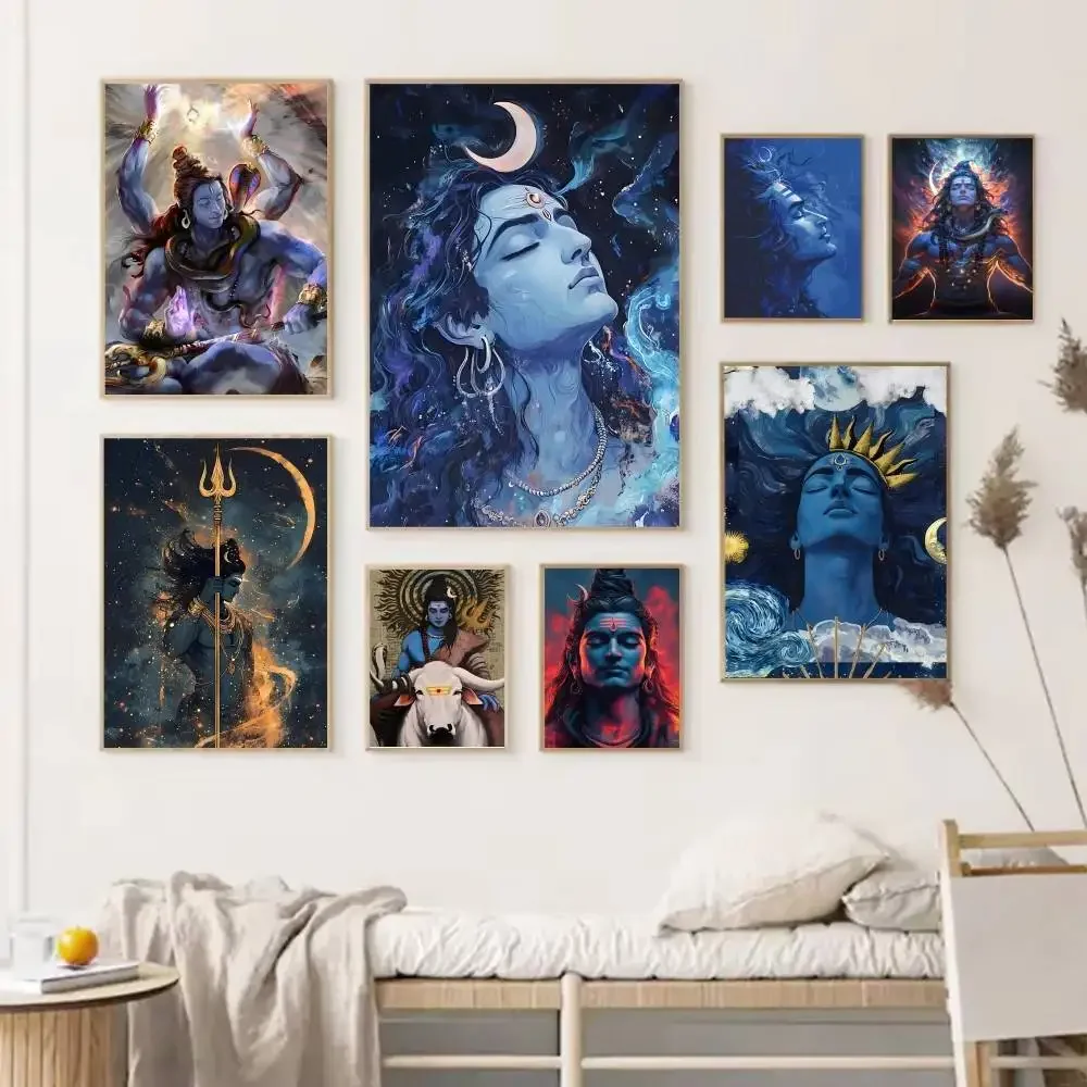 Anime Indian God King Shiva Poster Self-adhesive Art Waterproof Paper Sticker Coffee House Bar Room Wall Decor