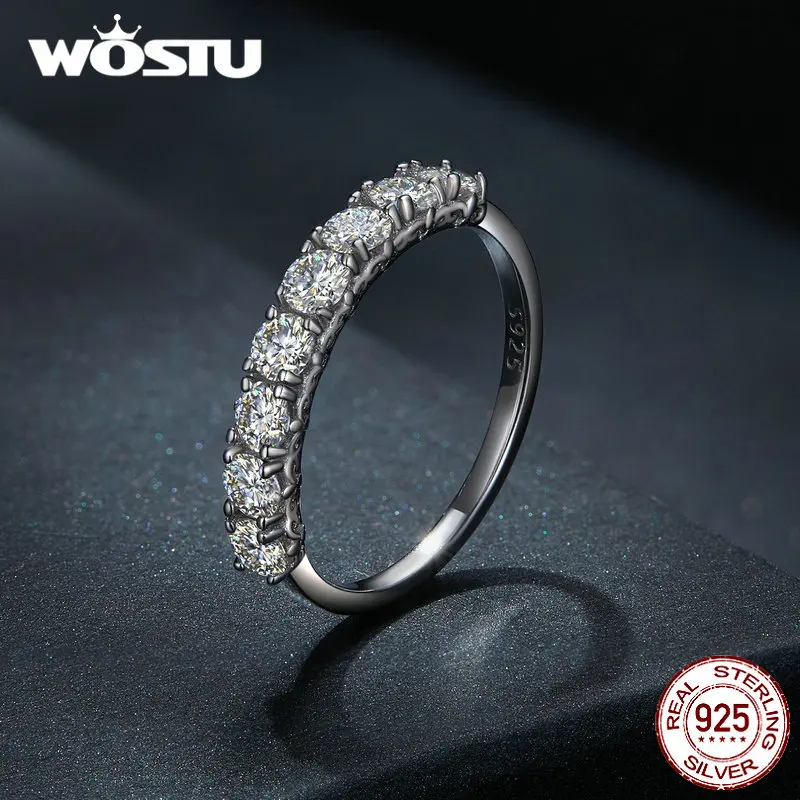 WOSTU  0.8 ct D VVS1 Moissanite Classical Round Wedding Rings For Women 925 Sterling Silver 18K White Gold Ring Anniversary gift