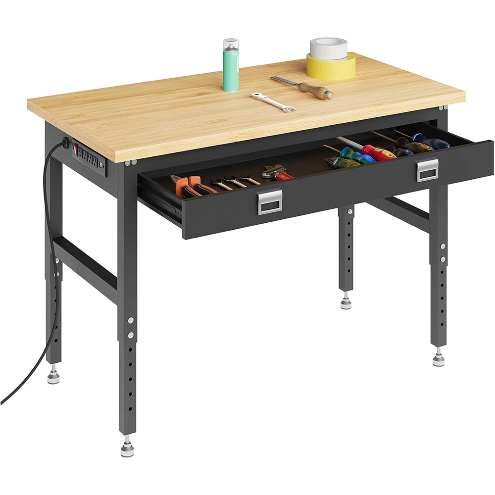 

48" Workbench with Large Drawers,2000LBS Capacity Adjustable Desk, 28"-40" Manual Height Garage Storage Table for Workshop Home