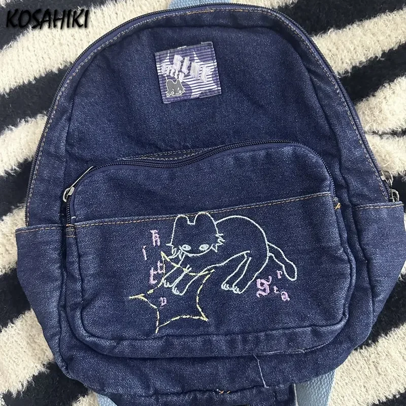 2024 New Denim Korean All Match Schoolbags Kawaii Women Students Vintage Trendy Backpacks Y2k Aesthetic Cartoon Preppy Handbags