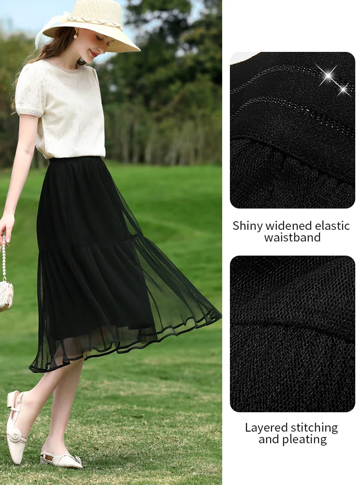 أعتقد أنك تنورة شبكية سوداء مرقعة على شكل حرف a للنساء لصيف 2025 بخصر مطاطي عالي الخصر تنورة متوسطة الطول بتصميم عتيق 2252026057