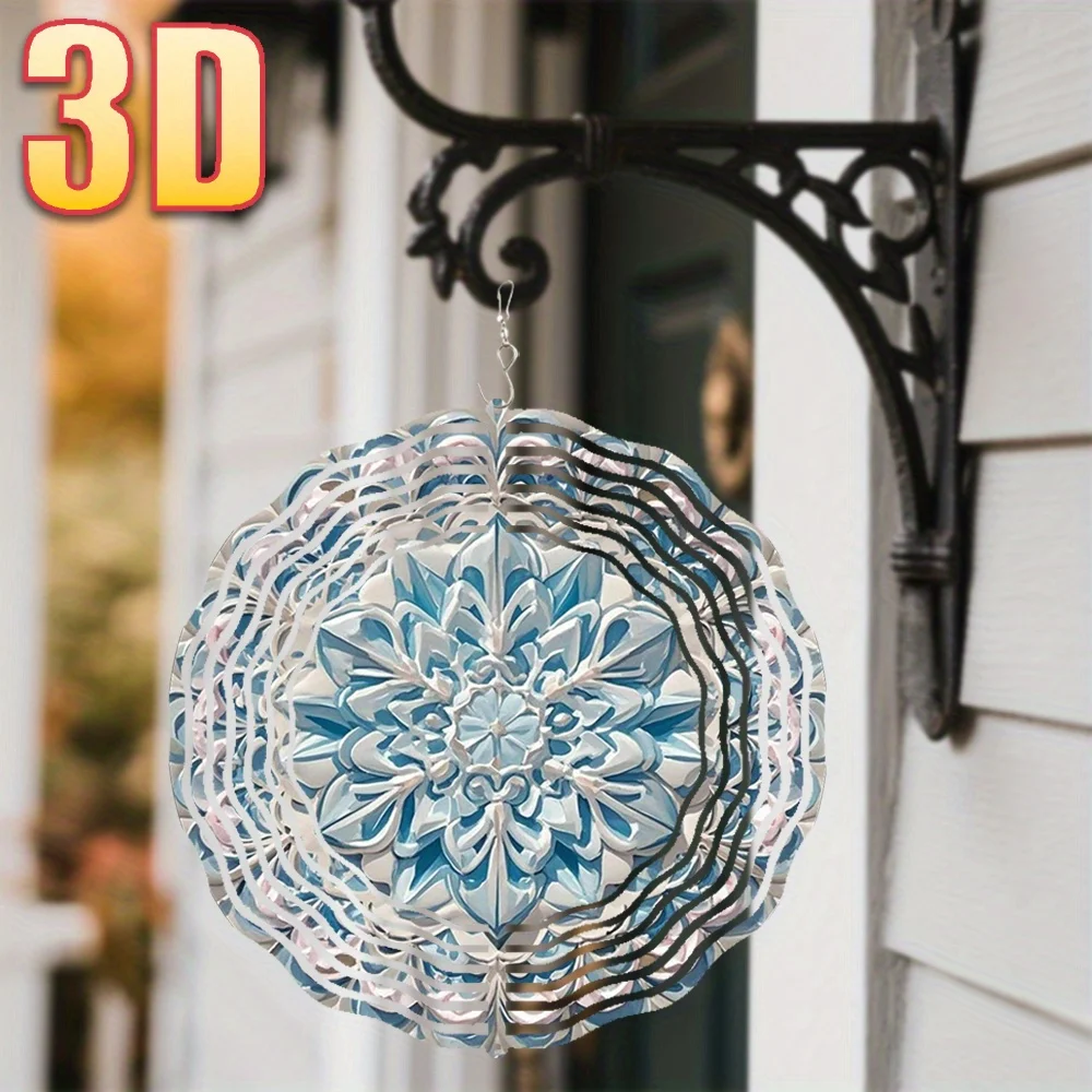 3D Mandala Snowflake Wind Spinner - 10 Inch Metal Art with 360 Swivel Hook for Garden Patio Dynamic Decor Gift