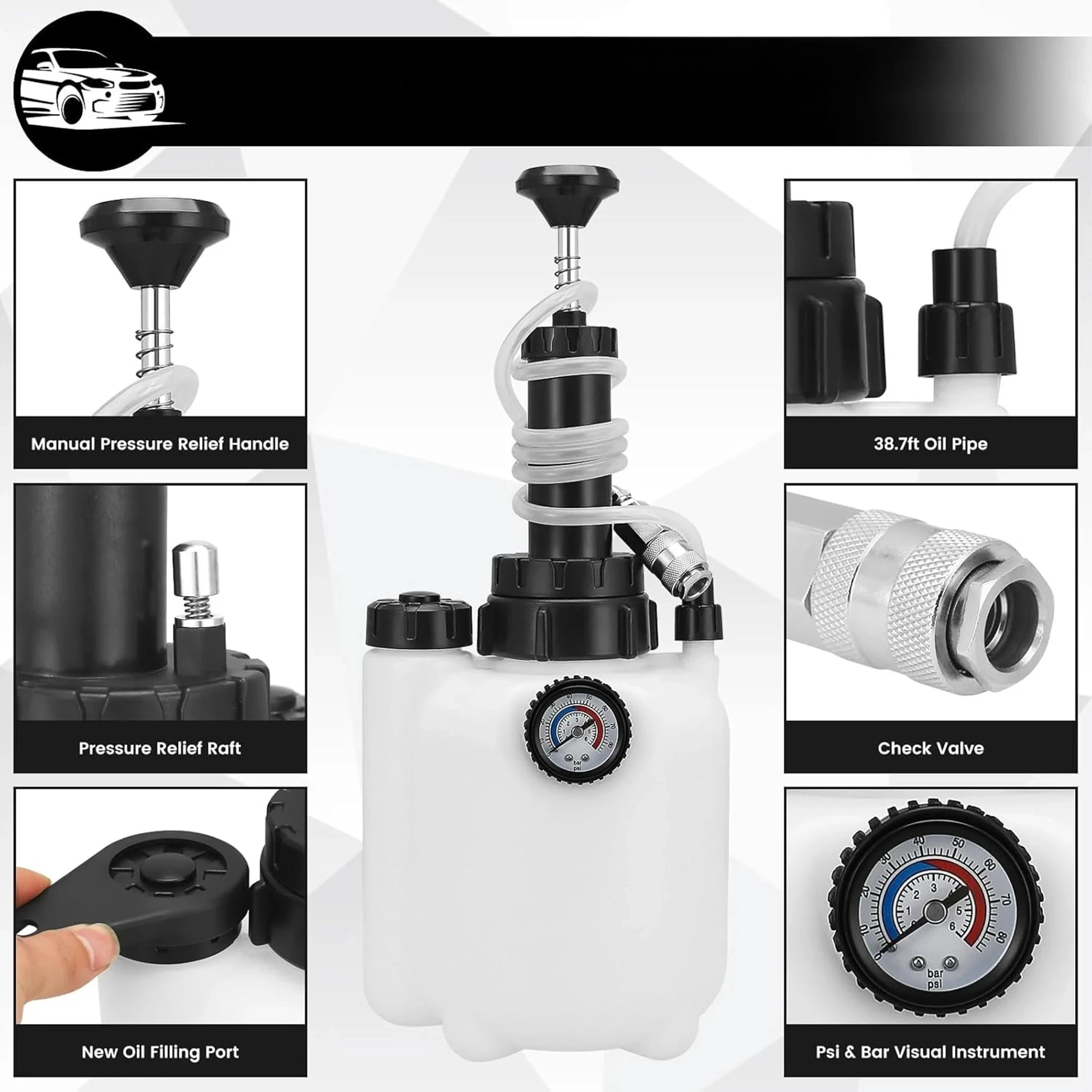 Kit de purga de líquido de frenos Manual para coche, bomba de líquido de presión de freno al vacío de 3L, máquina de descarga de frenos profesional, purgador de frenos neumático